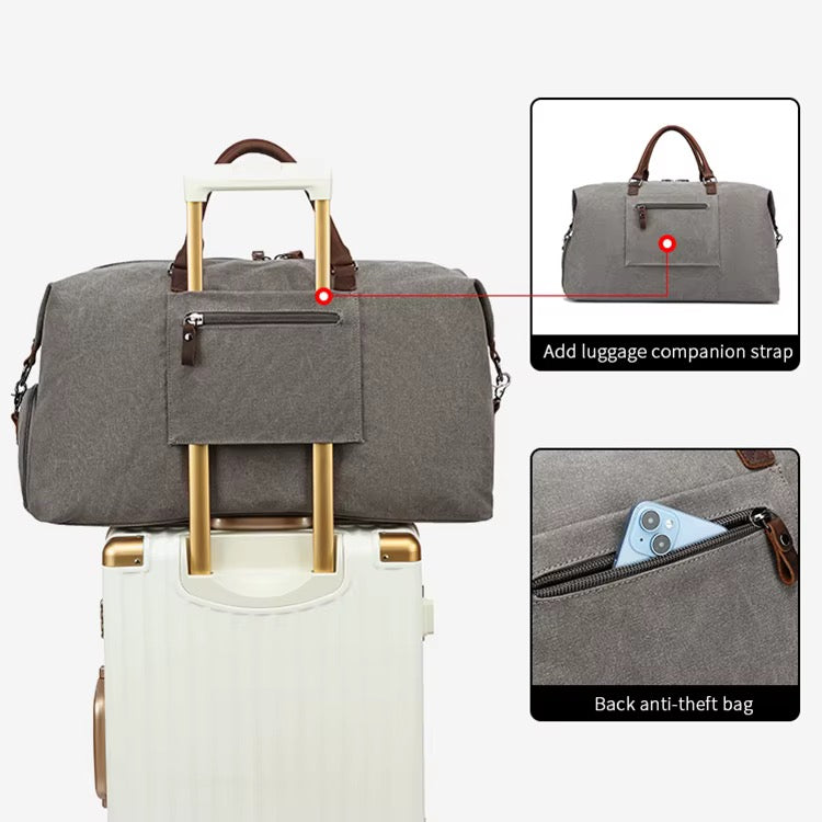תיק נסיעות גדול מקנבס בשילוב עור אמיתי דגם ZP8655-10