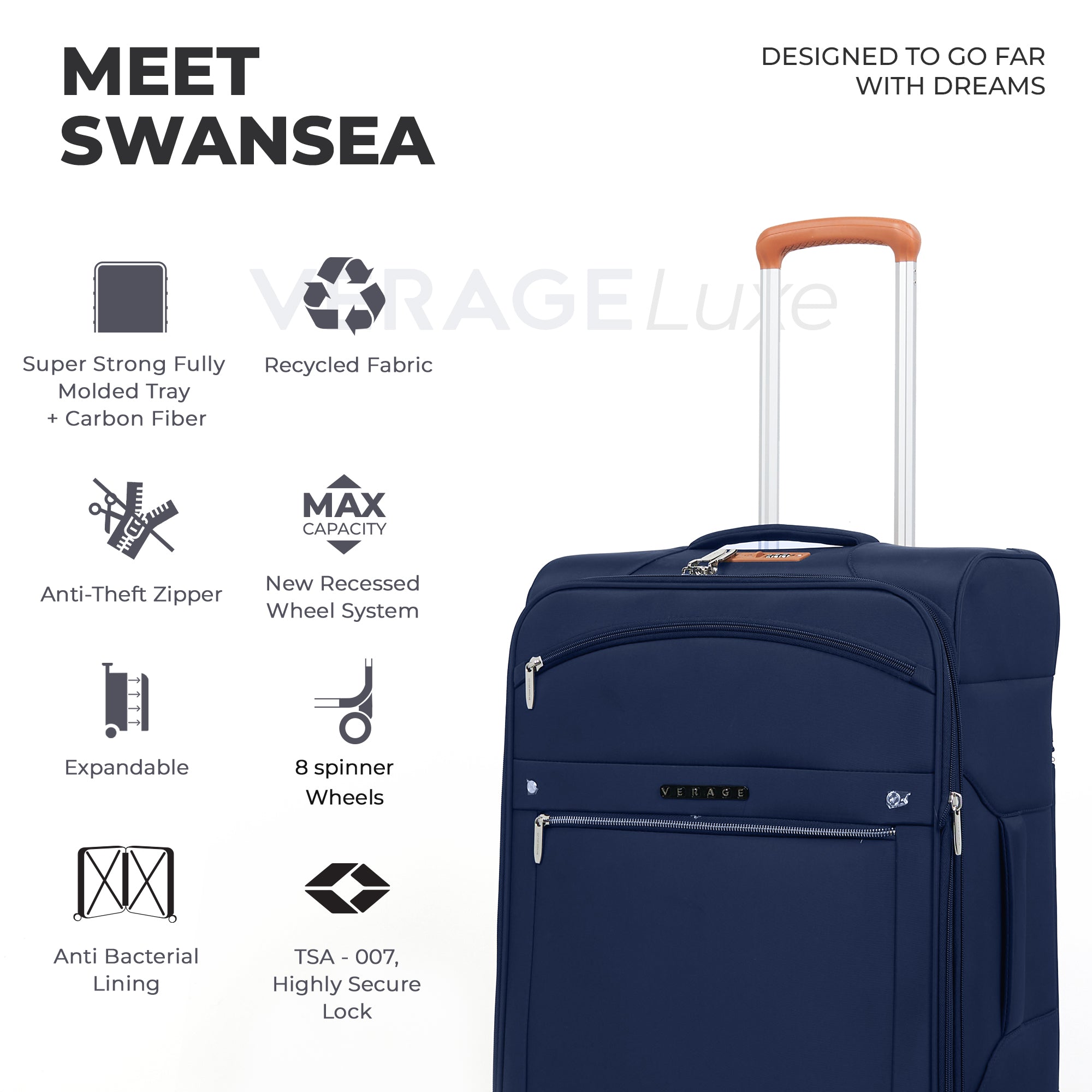 סט 3 מזוודות בד פרמיום קלות משקל דגם SWANSEA מבית VERAGE