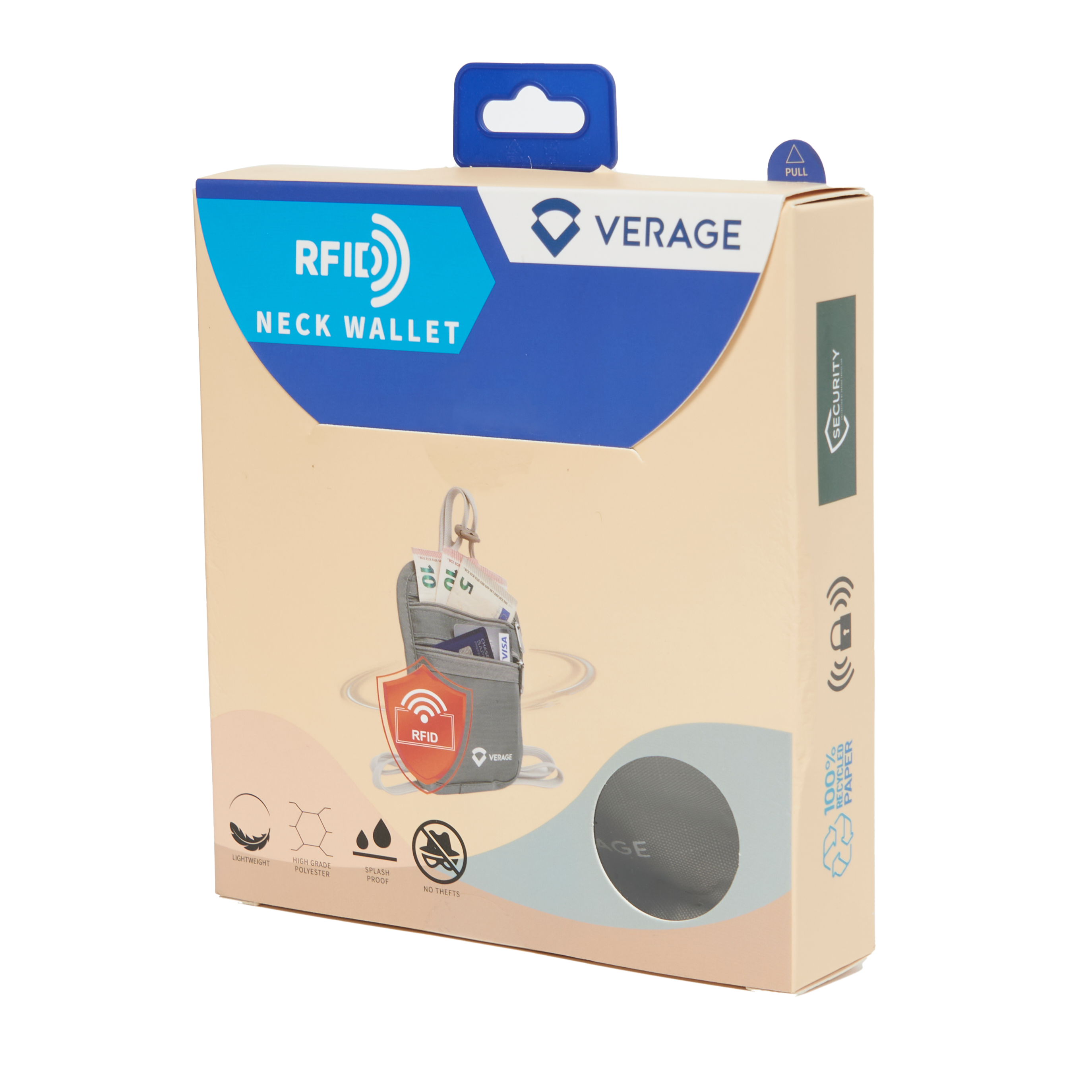 פאוץ' לנסיעות על הצוואר מבית VERAGE הכולל הגנת RFID בעל שני תאים הנסגרים ע"י רוכסנים