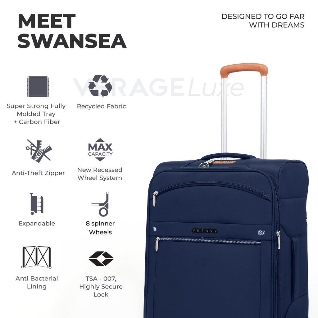 סט 3 מזוודות בד פרמיום קלות משקל דגם SWANSEA מבית VERAGE