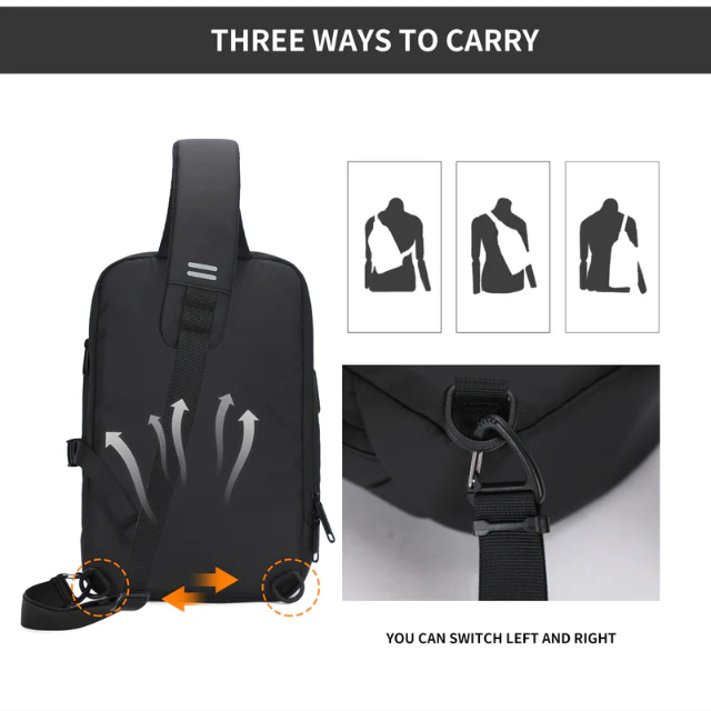 תיק צד פונקציונאלי וקל משקל בסגנון אוכף אלכסון עמיד למים מבית המותג AOKING צבע שחור