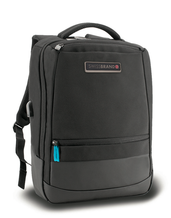 תיק גב עסקי פונקציונלי ללפטופ 15.6" הכולל שקע USB מבית SWISSBRAND דגם BRADFORD