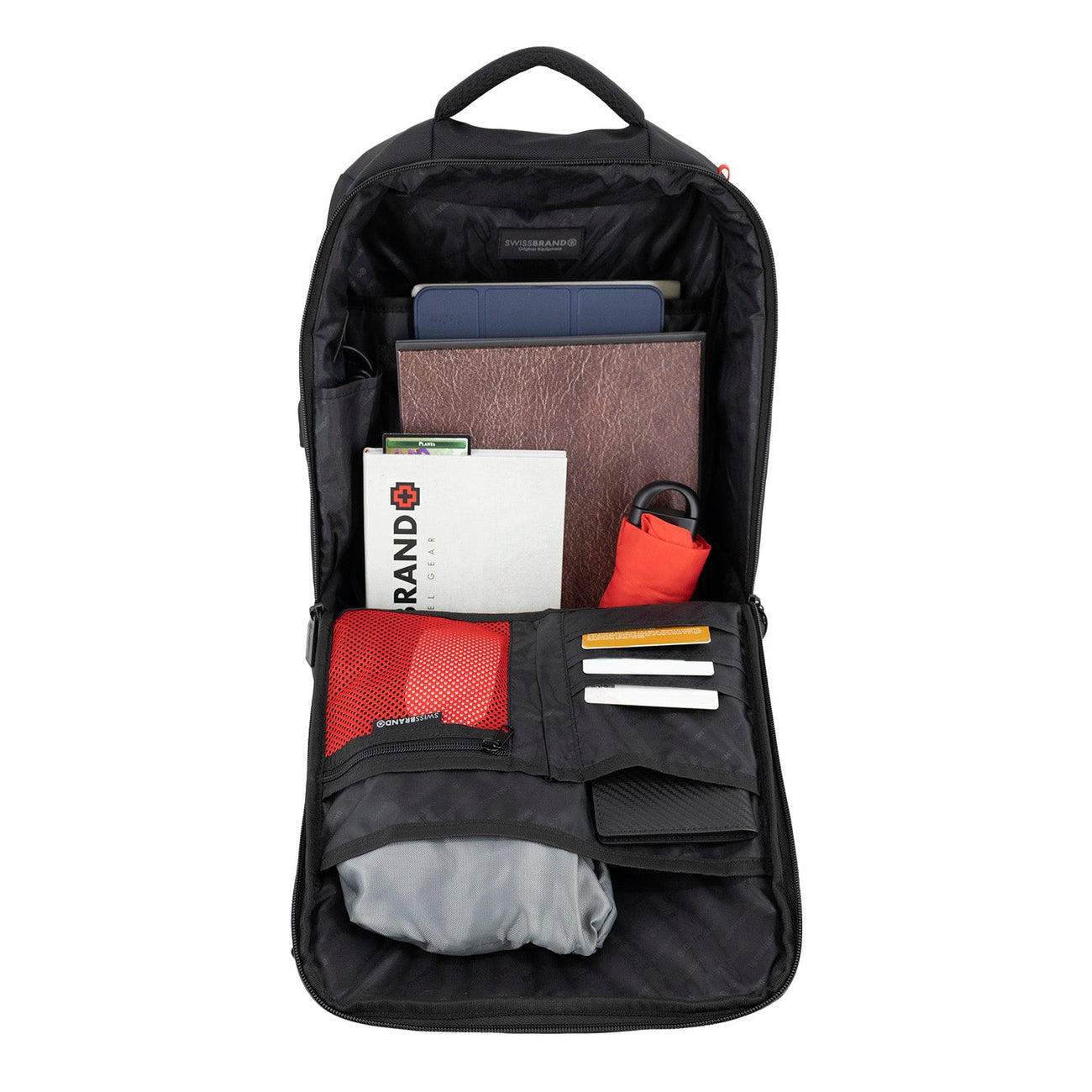 תיק גב עסקי פונקציונלי ללפטופ 15.6" הכולל שקע USB מבית SWISSBRAND דגם BRADFORD