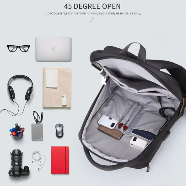 תיק גב במראה עסקי אלגנטי ללפטופ מבית המותג AOKING למחשב 15.6" יציאת USB מובנה