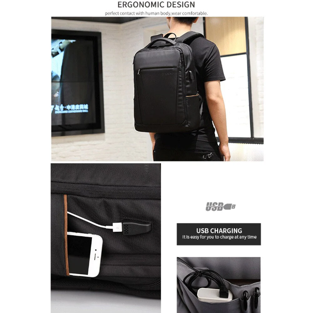 תיק גב במראה עסקי אלגנטי ללפטופ מבית המותג AOKING למחשב 15.6" יציאת USB מובנה