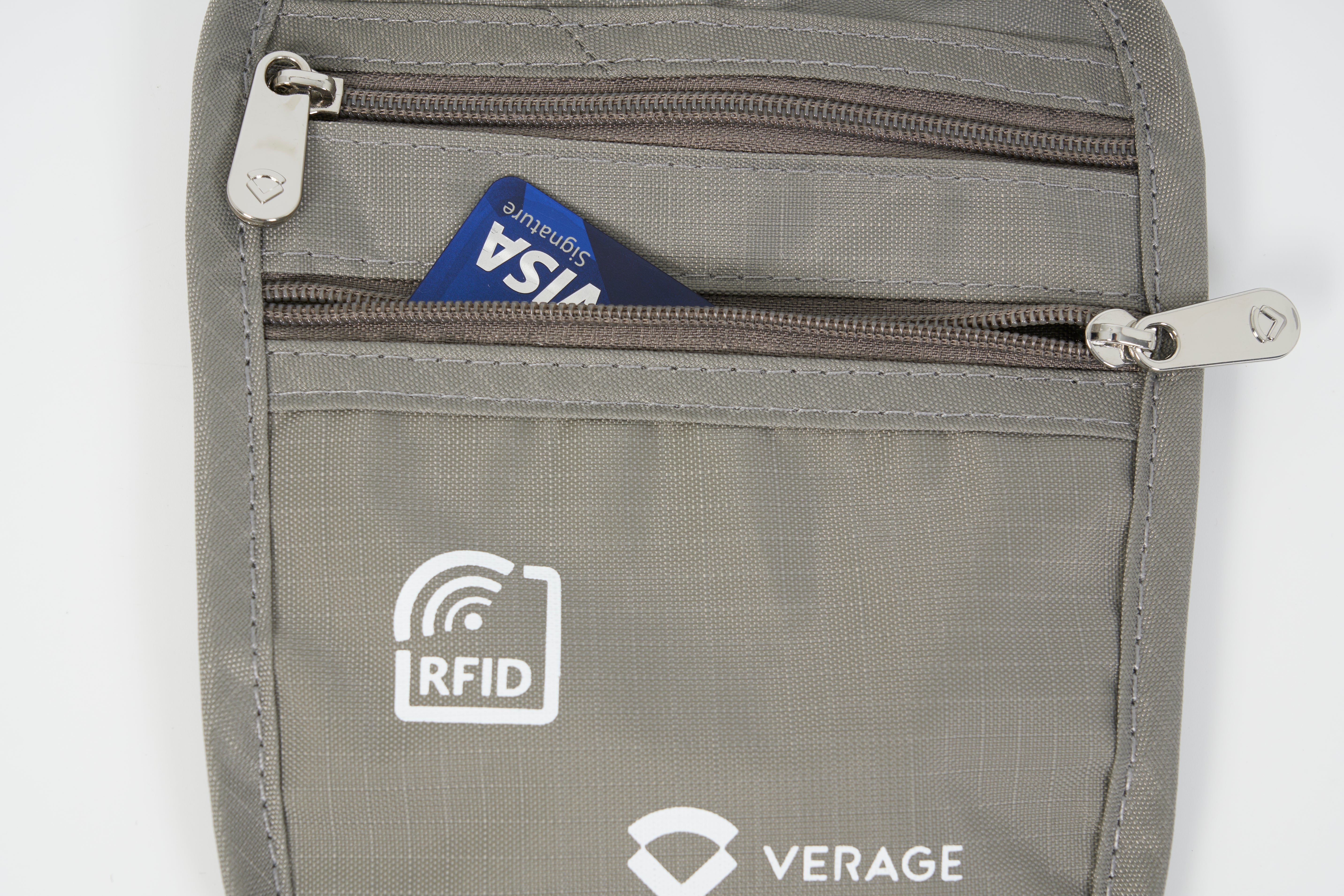 פאוץ' לנסיעות  על הצוואר מבית VERAGE הכולל הגנת RFID בעל שני תאים הנסגרים ע"י רוכסנים
