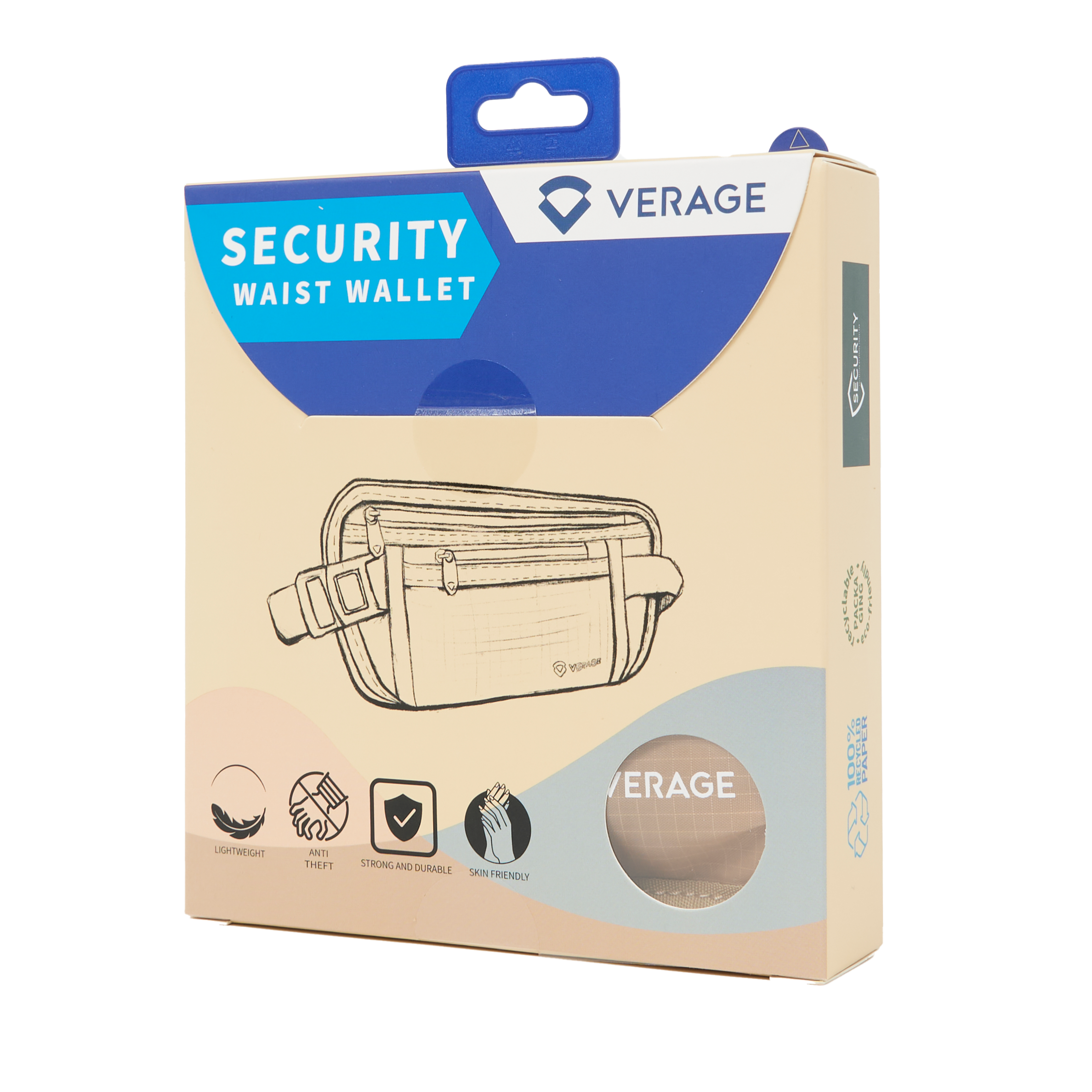 פאוץ' חגורת כסף לנסיעות מבית VERAGE הכוללת הגנת RFID בעלת שני תאים הנסגרים ע"י רוכסנים